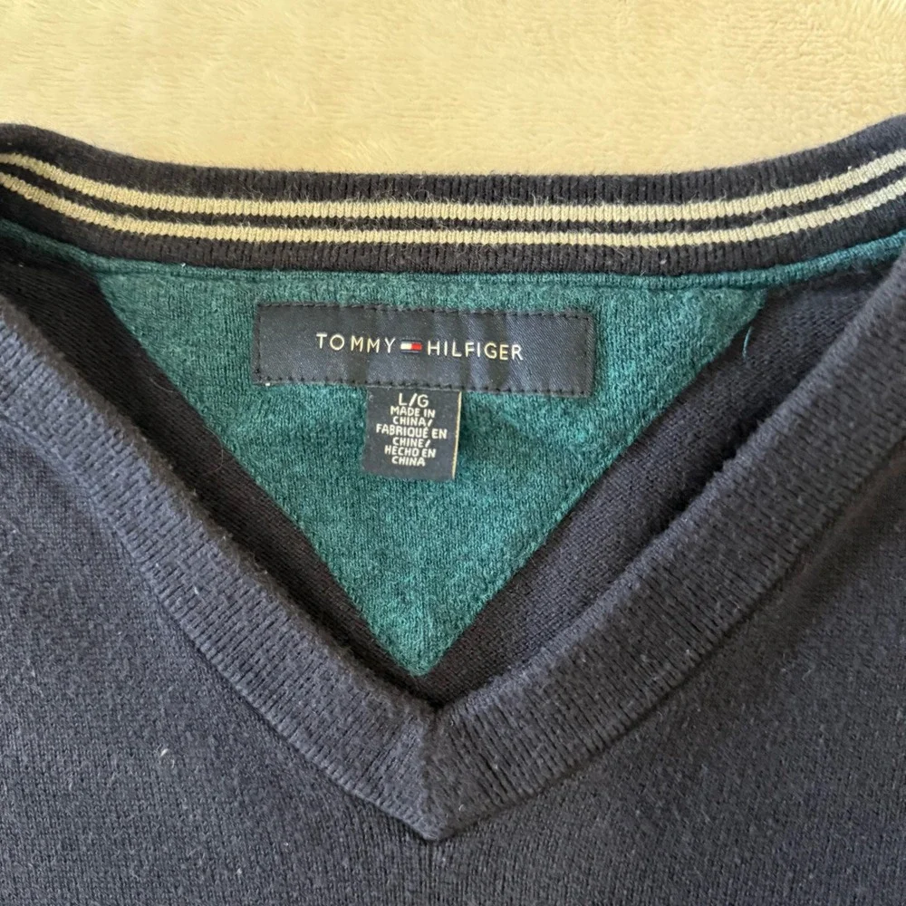 Tommy Hilfiger Mens V Neck‎ Sweater Long Sleeve Casual Classic Navy
